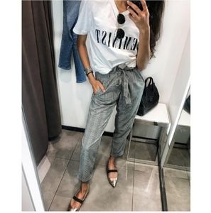 Zara high tie glen plaid ankle cuff trouser pants